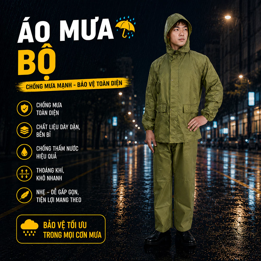 Bộ Áo Mưa màu cỏ úa Chính Hãng Công ty Cổ Phần 26