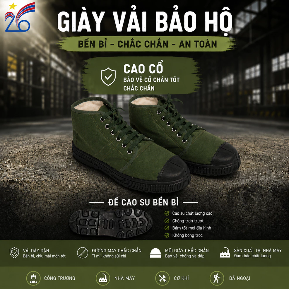 Giày vải bảo hộ cao cổ công ty cổ phần 26 chính hãng