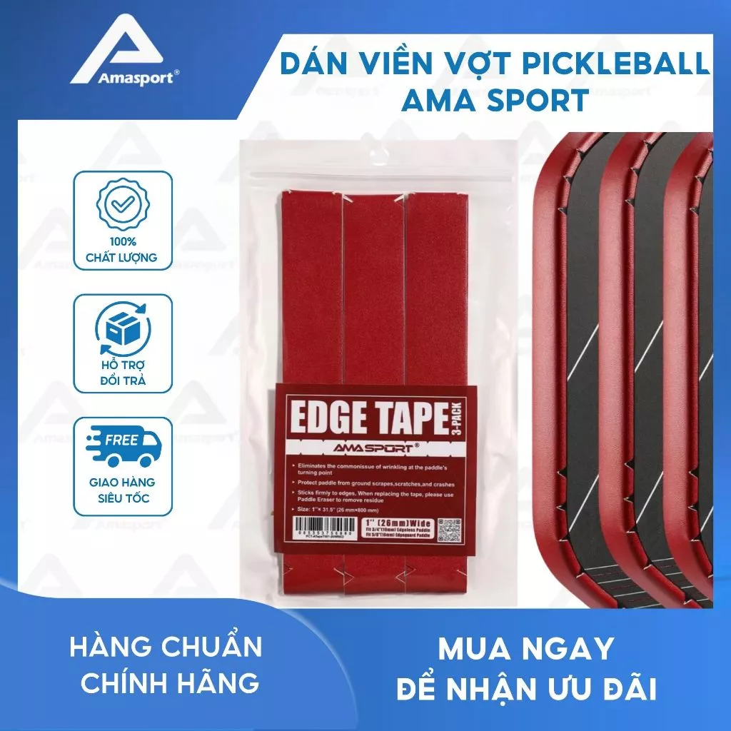 Dán viền vợt pickleball chính hãng AMASPORT, miếng dán bảo vệ cạnh vợt Pickleball (túi 3 Cái) chống mài mòn, độ dính tốt