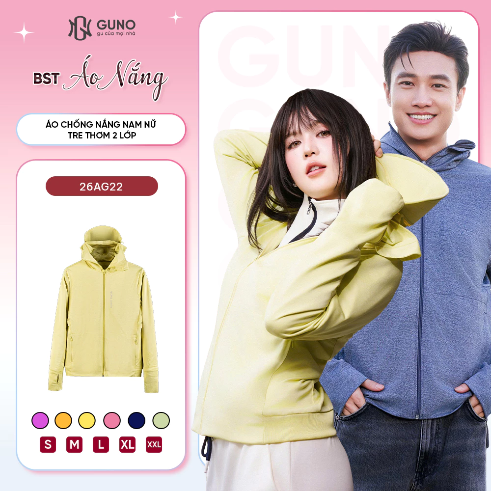 Áo Chống Nắng Nam Nữ Tre Thơm 2 Lớp GUNO Chống Tia UV Thoáng Khí Mũ Rộng Vành Che Trán 26AG22/AB23