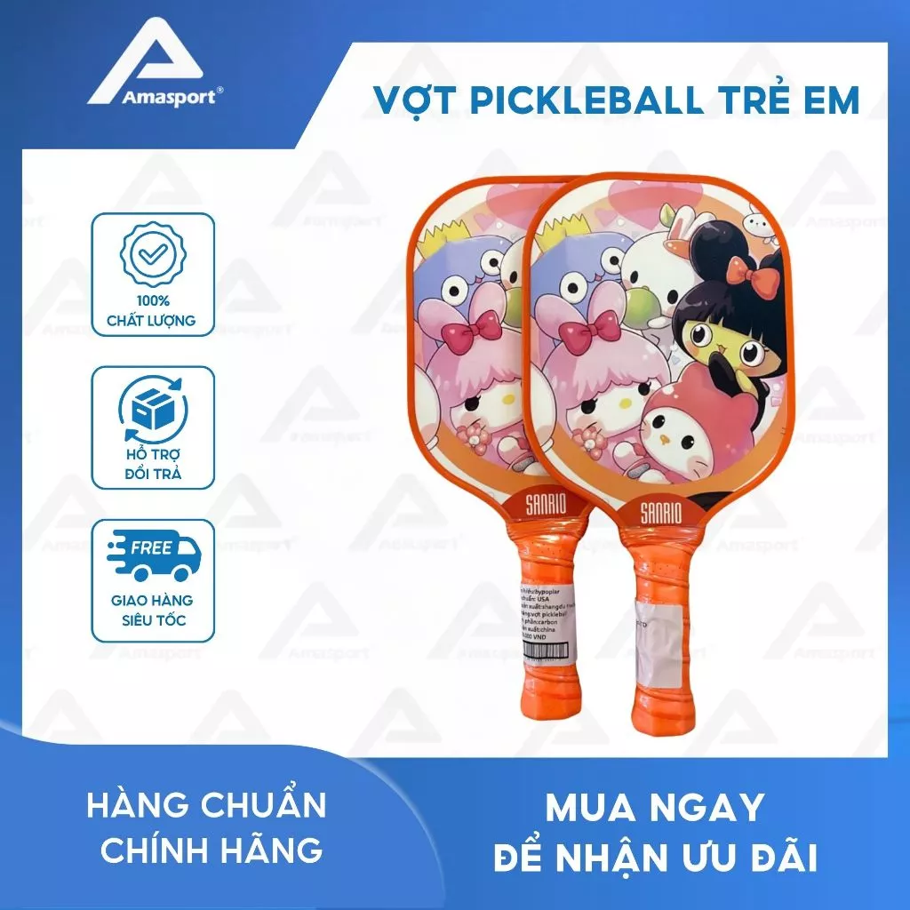 Vợt pickleball trẻ em chất liệu carbon vợt được thiết kế nhiều mầu sắc họa tiết bắt mắt phù hợp với trẻ từ 5-11t