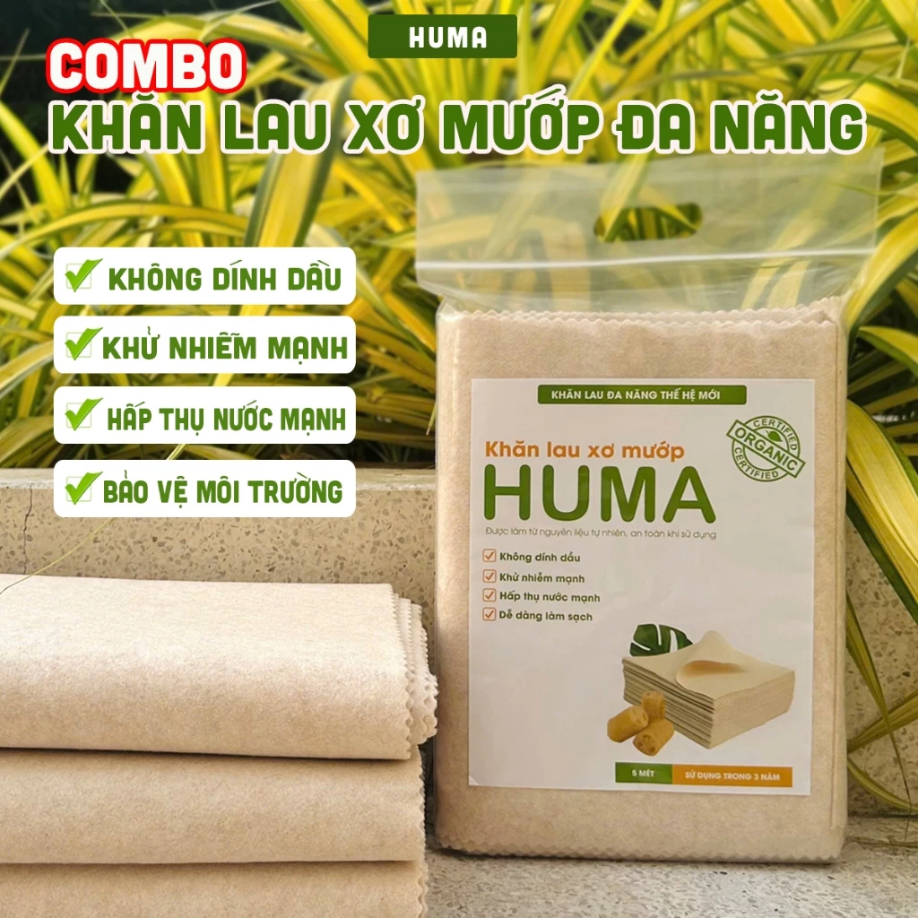 [ CHÍNH HÃNG] Khăn Lau Xơ Mướp Đa Năng HUMA (Cắt tùy ý). Siêu thấm hút, tách dầu, làm sạch nhà bếp, bàn, tất cả bề mặt