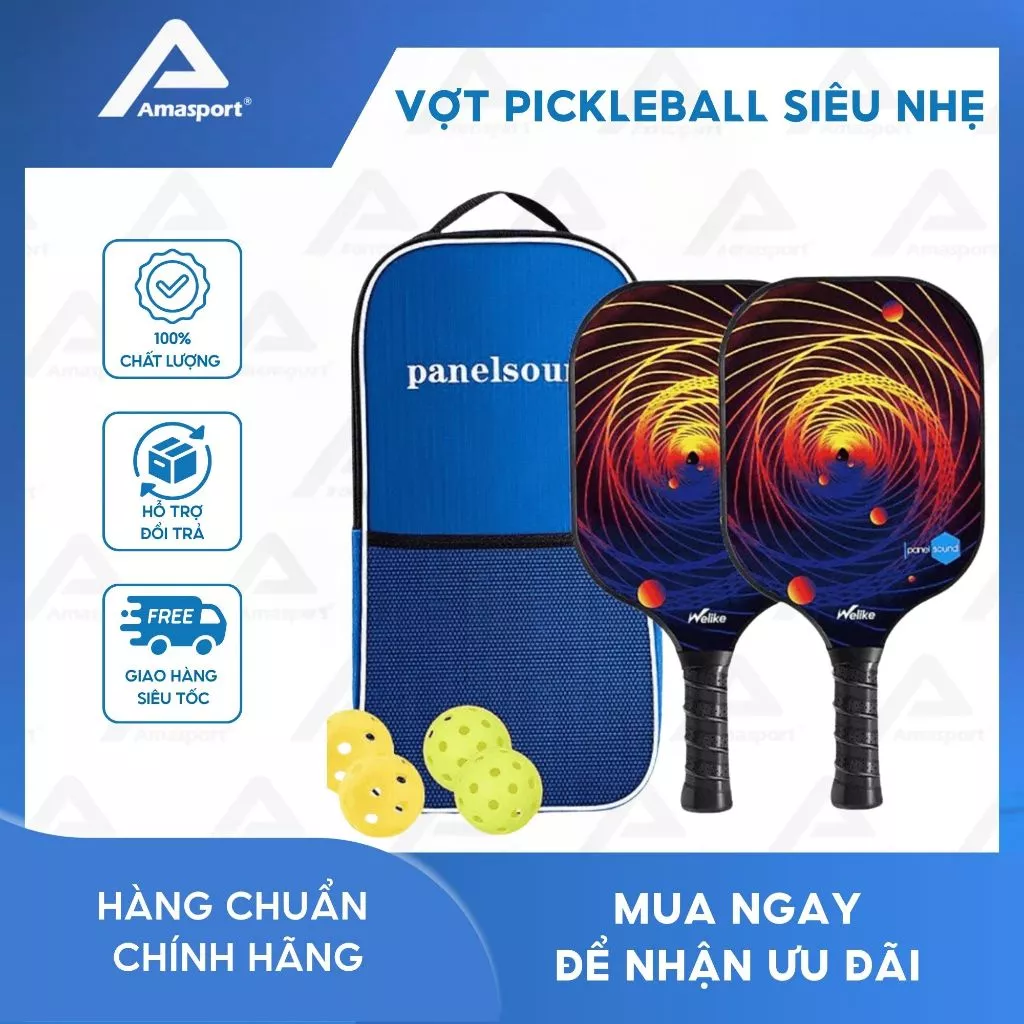Vợt pickleball, bộ 2 Vợt Chơi Bóng Pickleball Siêu Nhẹ Và Nhanh Chóng Kèm Túi Đựng 4 Quả Bóng ( hàng loại 1)