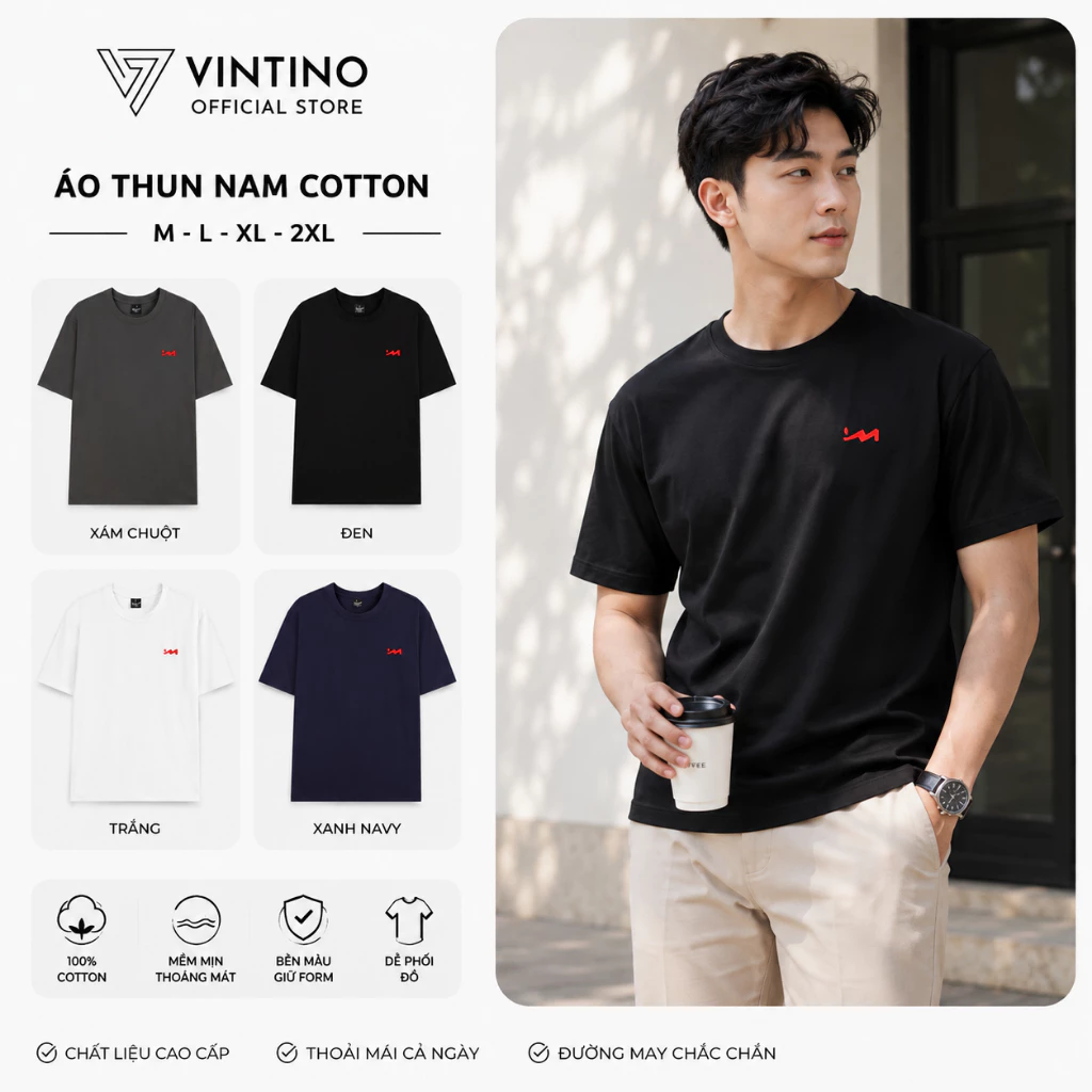 Áo Thun Nam Nữ VINTINO Cổ Tròn Vải Cotton 250gsm Co Gian Thoáng Mát Thấm Hút Mồ Hôi AT04