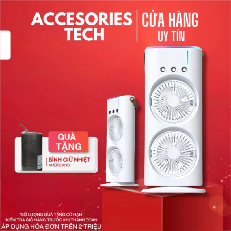 Quạt Điều Hòa Mini Phun Sương Tạo Ẩm 3 Cấp Gió, Quạt Hơi Nước Để Bàn Có Đèn LED