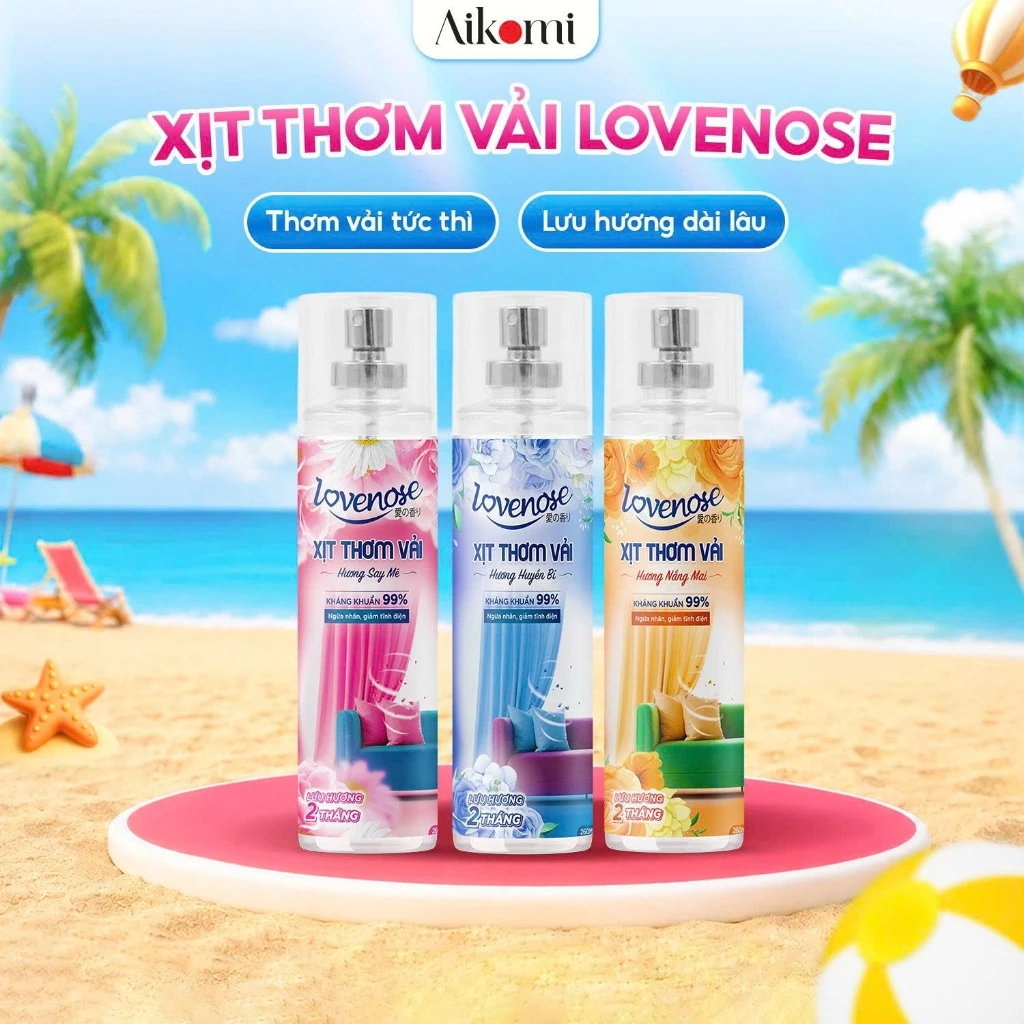 Xịt thơm vải Lovenose chiết xuất tinh dầu thiên nhiên thơm mát khử mùi hôi, hương thơm lâu dài