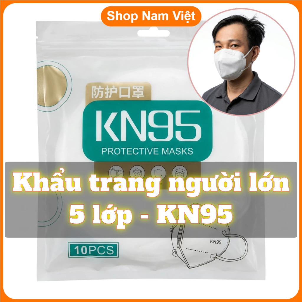 Túi 10 Cái Khẩu Trang Người Lớn 5 Lớp KN95 kháng khuẩn 95%