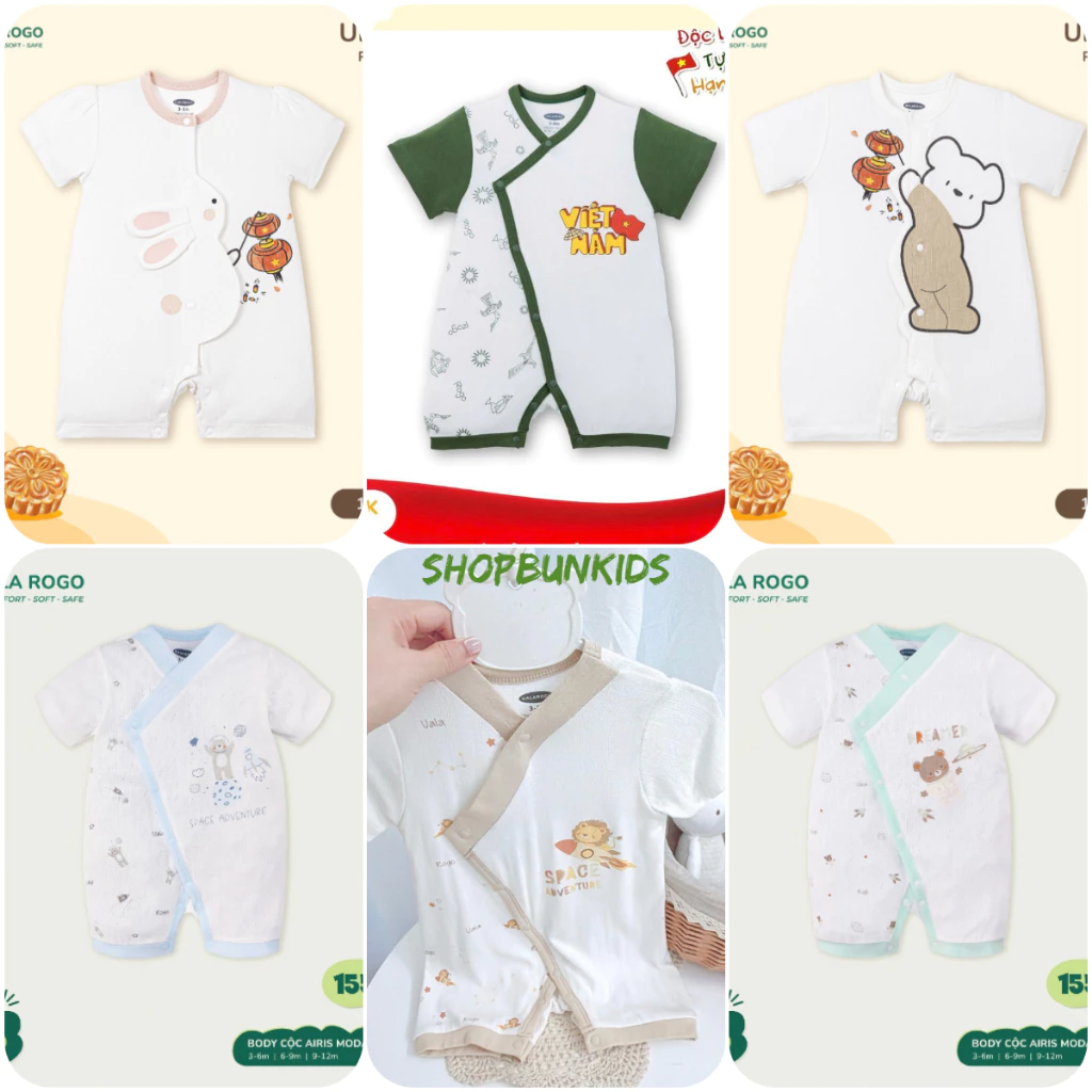 [ 0-12M ] Body hè cộc tay UALA ROGO Body đùi vải mỏng mát bodysuit đùi hè sơ sinh  bé trai