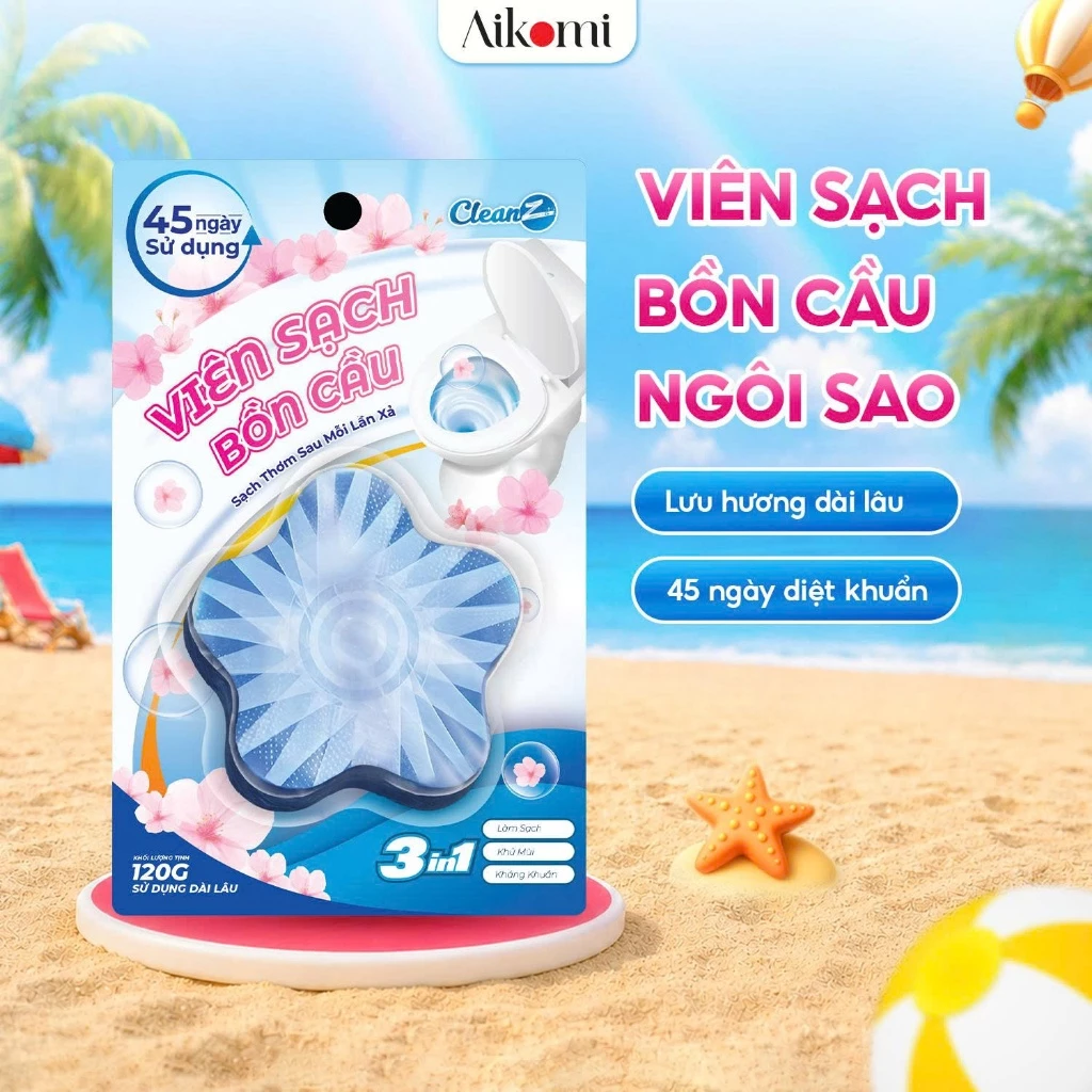 Viên sạch bồn cầu ngôi sao Cleanz 45 ngày diệt khuẩn, khử mùi, làm sạch sáng bóng toilet, lưu hương dài lâu