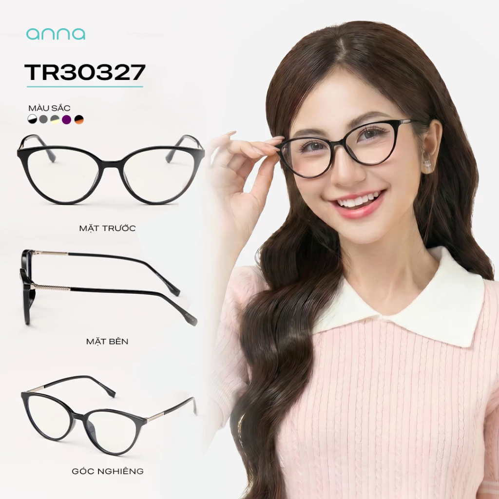 Kính mắt thời trang nữ ANNA dáng mắt mèo chất liệu nhựa mix kim loại trendy cá tính OL 30327