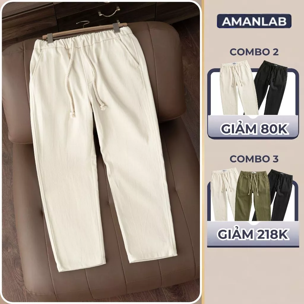 Quần Kaki Dài Ống Rộng Basic Form Unisex Phối Dây Thừng Chất Vải Dày Dặn PALE PANTS AMANLAB
