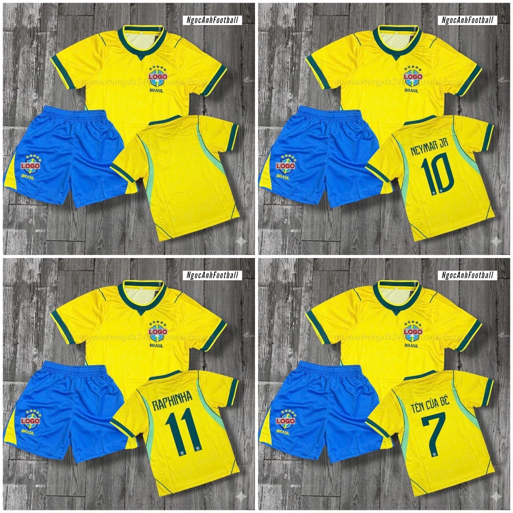 [ HÀNG MỚI VỀ ] Bộ Quần Áo Bóng Đá Trẻ Em Đội Tuyển Brasil WC 2026 _ Vải Mè Thái, Thoáng Mát