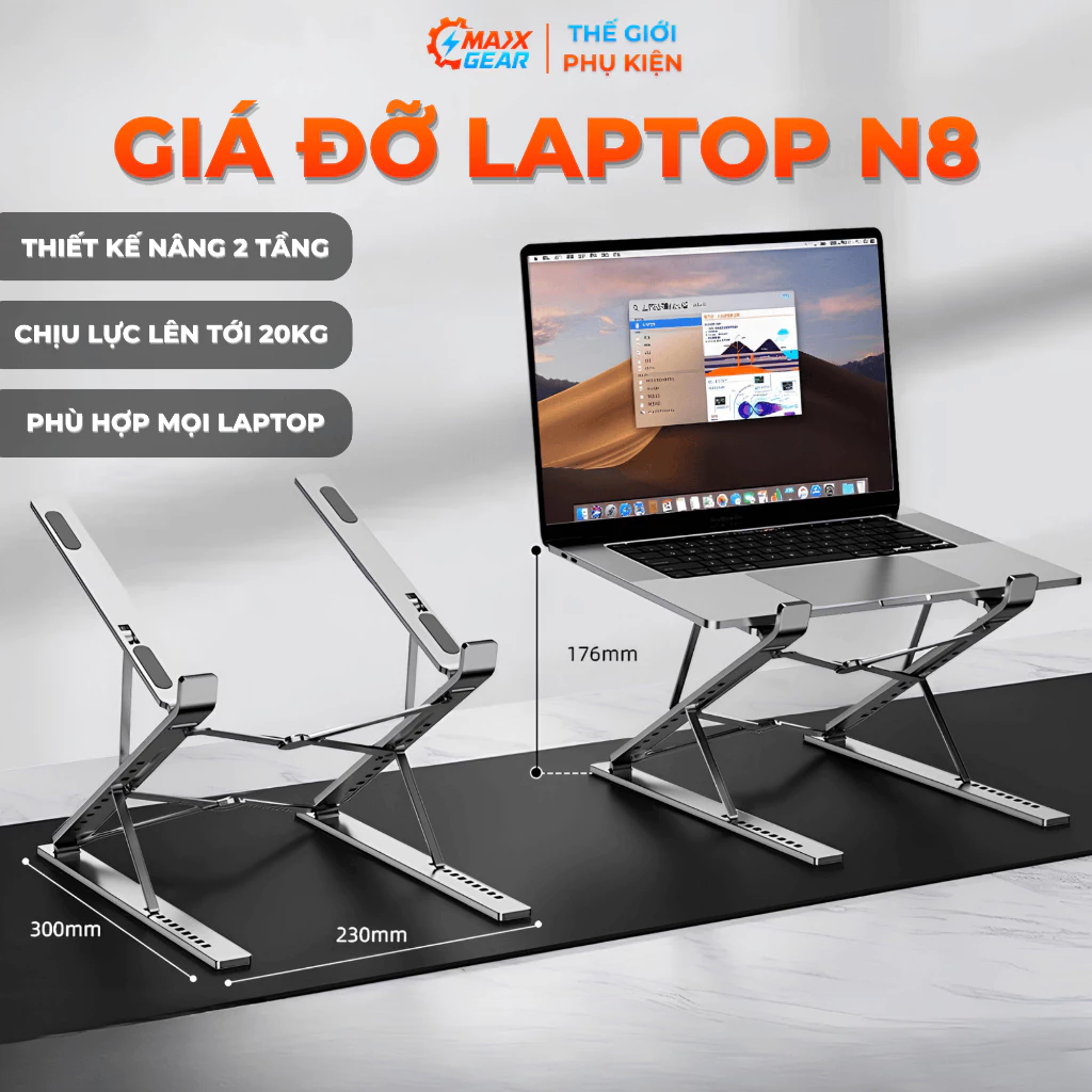 Giá Đỡ Laptop Nhôm N8 2 Tầng Điều Chỉnh Độ Cao, Chống Trượt, Hỗ Trợ Tư Thế Ngồi Chuẩn Khi Làm Việc