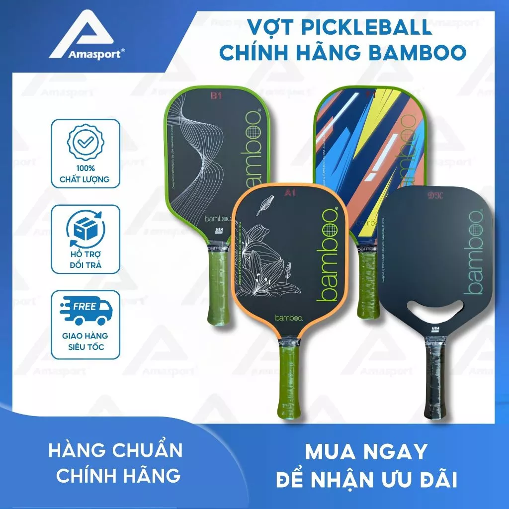 Vợt pickleball chính hãng BAMBOO F1 A1 B1 DK ,trọng lượng siêu nhẹ, độ nhám cao tăng khả năng ma sát