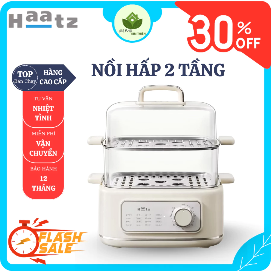 Nồi Hấp 2 Tầng Haatz HTP099 Dung Tích 10L Công Suất 1000W Mạnh Mẽ Hấp Chín Nhanh, Thiết Kế Hiện Đại - Gia Dụng Kim Thiên