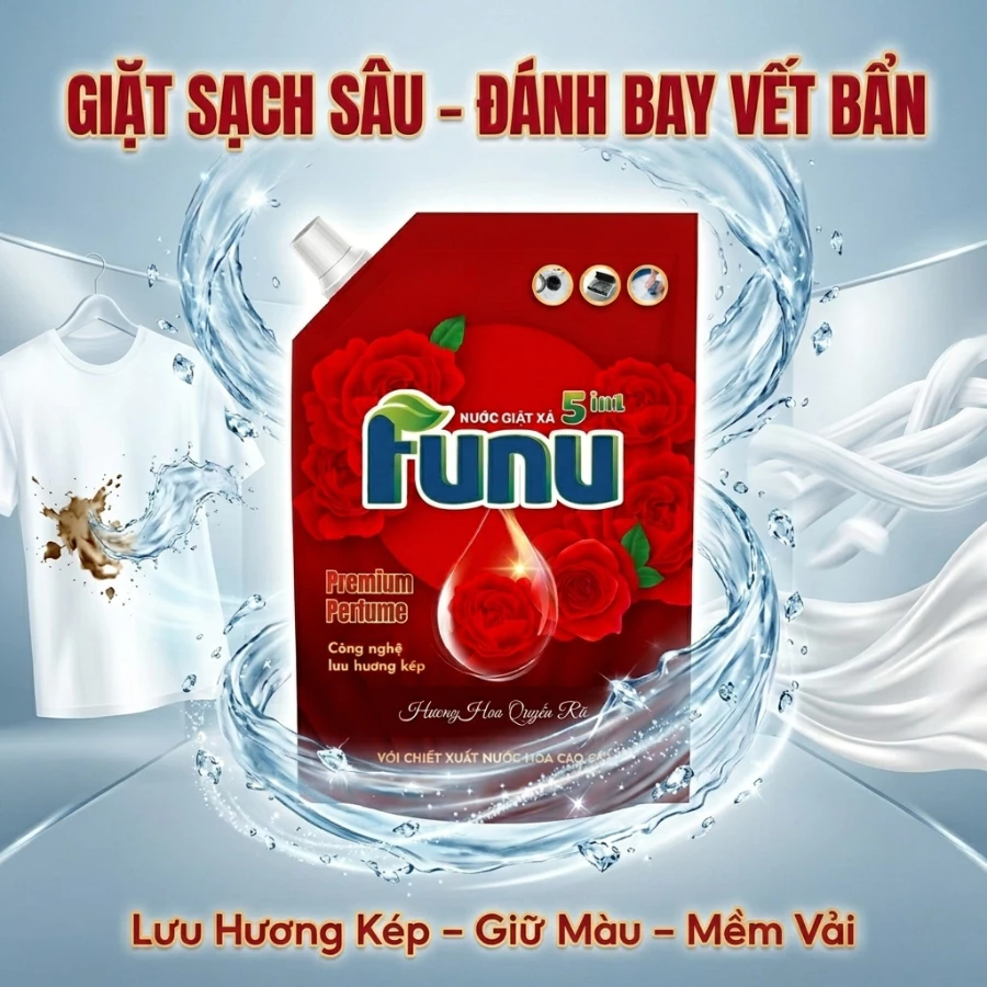 Nước Giặt Xả FUNU Cao Cấp 3.6kg Đậm Đặc Hương Nước Hoa, Giặt Sạch Nhanh, Lưu Hương 24h