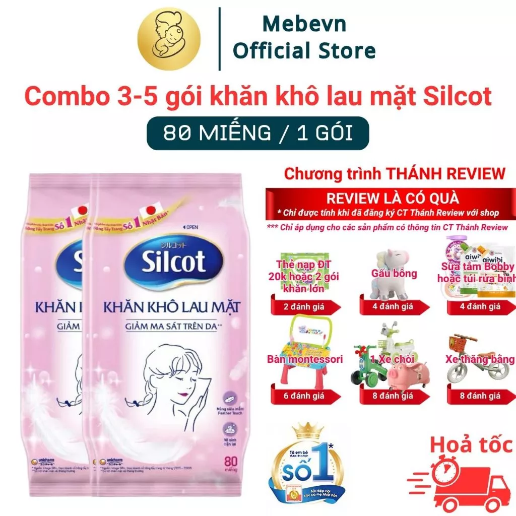 [FBS] Combo 3-5 gói khăn khô lau mặt Silcot Nhật Bản, khăn khô silcot gói 80 miếng siêu mềm mại
