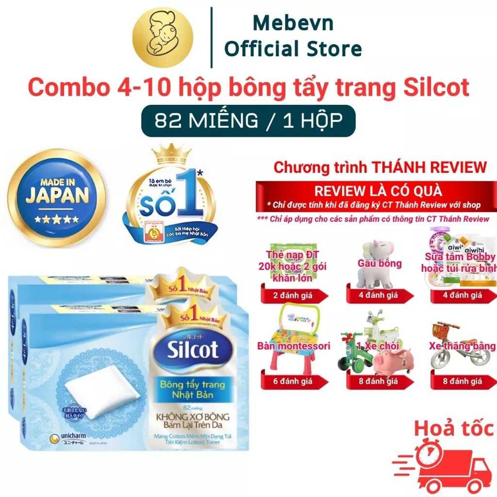 [FBS] Combo 4-10 hộp bông tẩy trang Silcot Nhật Bản, bông tẩy trang silcot hộp 82 miếng siêu mềm mại