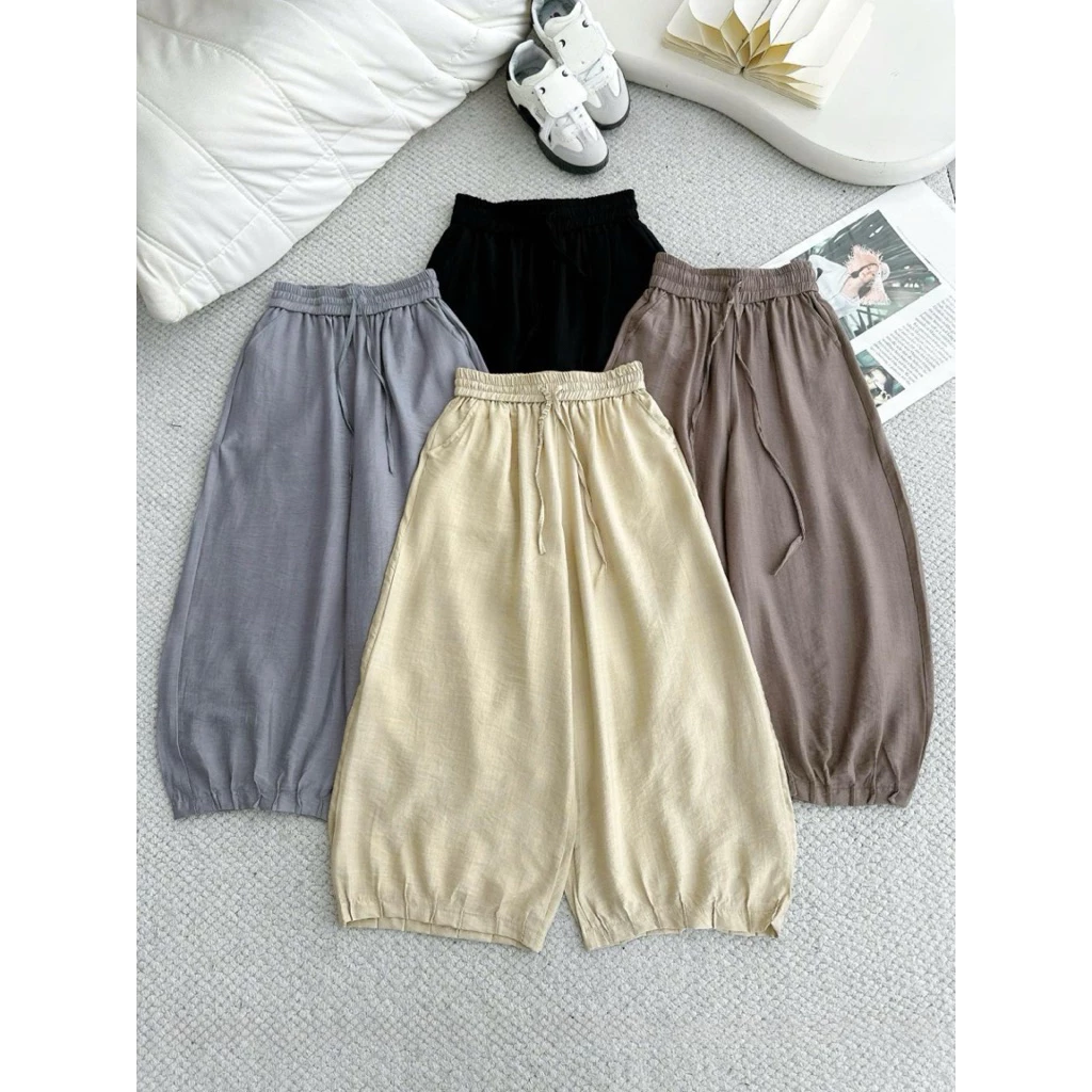 (Có from nấm)-Quần bom đũi cạp chun bo gấu chất đũi linen mềm mát thoáng mát mùa hè, quần đũi ống rộng