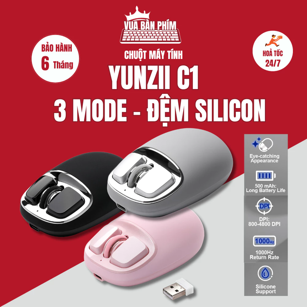 Chuột máy tính Yunzii C1 mouse kết nối không dây , đệm silicon, thiết kế công thái học, dành cho văn phòng