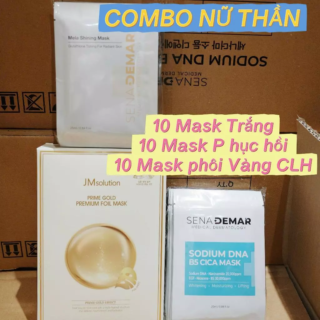 COMBO NỮ THẦN - 10 Miếng mặt nạ Vàng Sena + 10 Miếng mặt nạ Xanh Sena + 10 Miếng mặt nạ phôi vàng