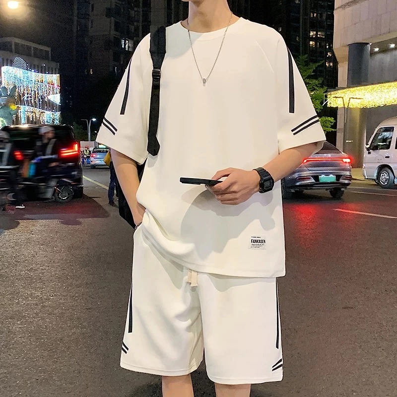 Bộ Quần Áo Nam Mùa Hè Phối Sọc Chéo - Set Đồ Nữ Cotton Tổ Ong - Đồ Bộ Thể Thao Unisex Form Rộng Nam Nữ Đều Mặc Được