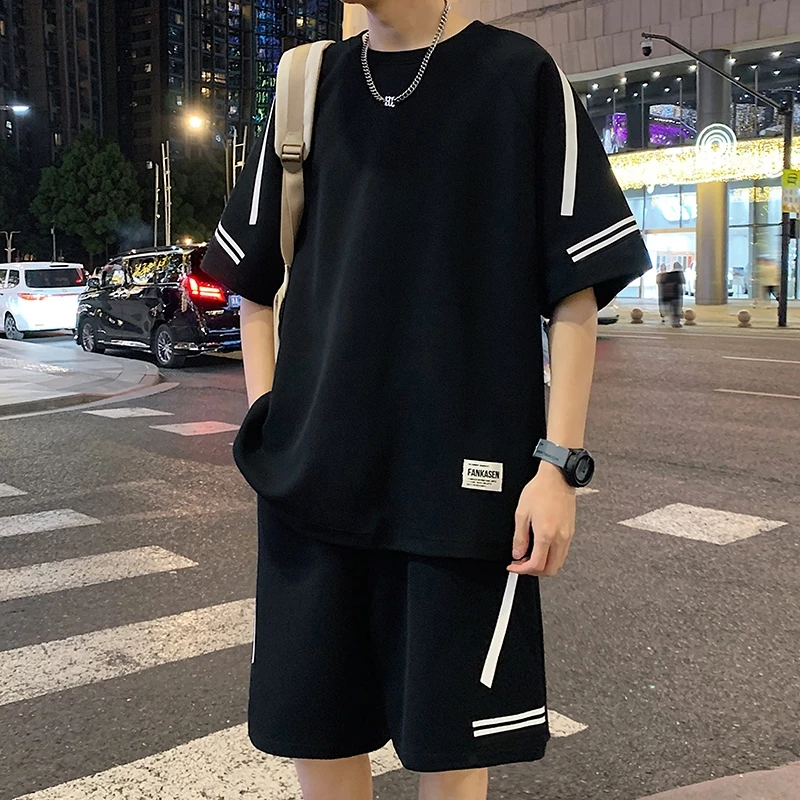 Bộ Quần Áo Nam Mùa Hè Phối Sọc Chéo - Set Đồ Nữ Cotton Tổ Ong - Đồ Bộ Thể Thao Unisex Form Rộng Nam Nữ Đều Mặc Được