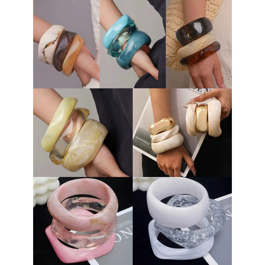 [Order] Bộ 3 Vòng Tay Acrylic Nhiều Màu, Có Thể Đeo Riêng Hoặc Kết Hợp, Phù Hợp Đi Biển, Phụ Kiện Đi Biển.