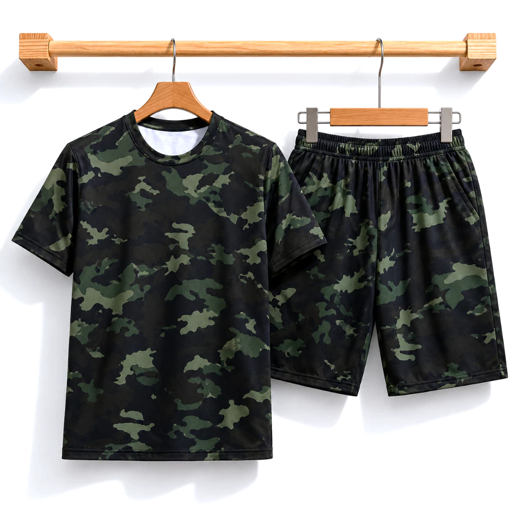 Bộ quần áo Camo Nam 33kg đến 78kg cổ bẻ chất thun lạnh co dãn mát họa tiết sắc nét