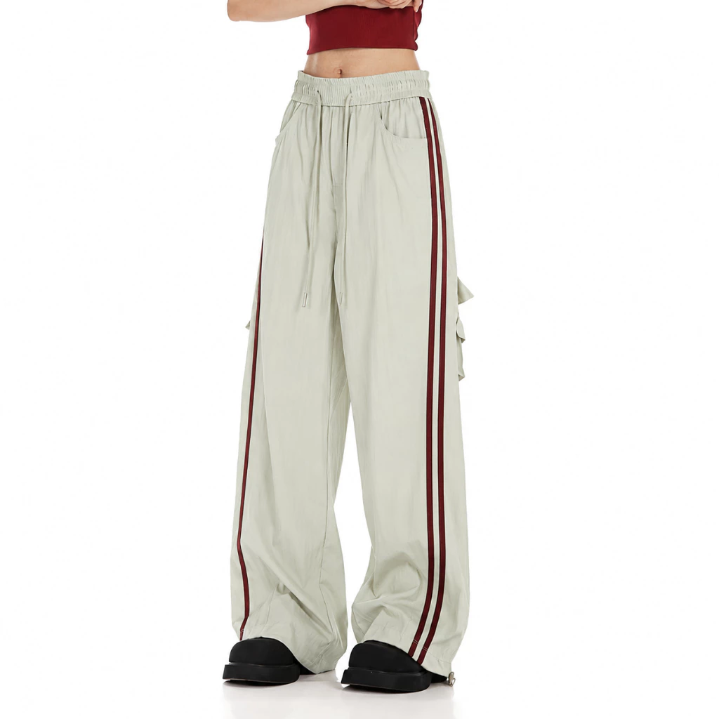 Quần Cargo Pants Ống Rộng Unisex Vải Gió Nhăn Sọc Thể Thao Y2K Hiphop Streetwear Quần Jogger Túi Hộp Dù Form Rộng Nam Nữ