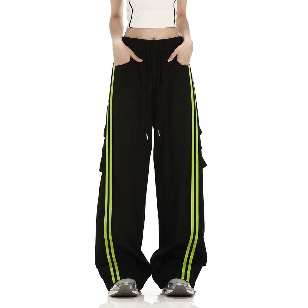 Quần Cargo Pants Ống Rộng Unisex Vải Gió Nhăn Sọc Thể Thao Y2K Hiphop Streetwear Quần Jogger Túi Hộp Dù Form Rộng Nam Nữ