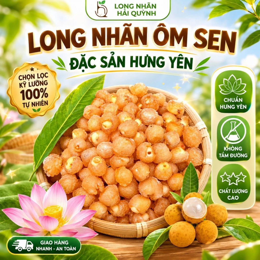 [TẶNG TÚI] Long Nhãn Ôm Sen Hưng Yên - Hỗ Trợ Giấc Ngủ Ngon, Không Đường, Ăn Vặt, Nấu Chè, Pha Trà, Làm Quà Biếu