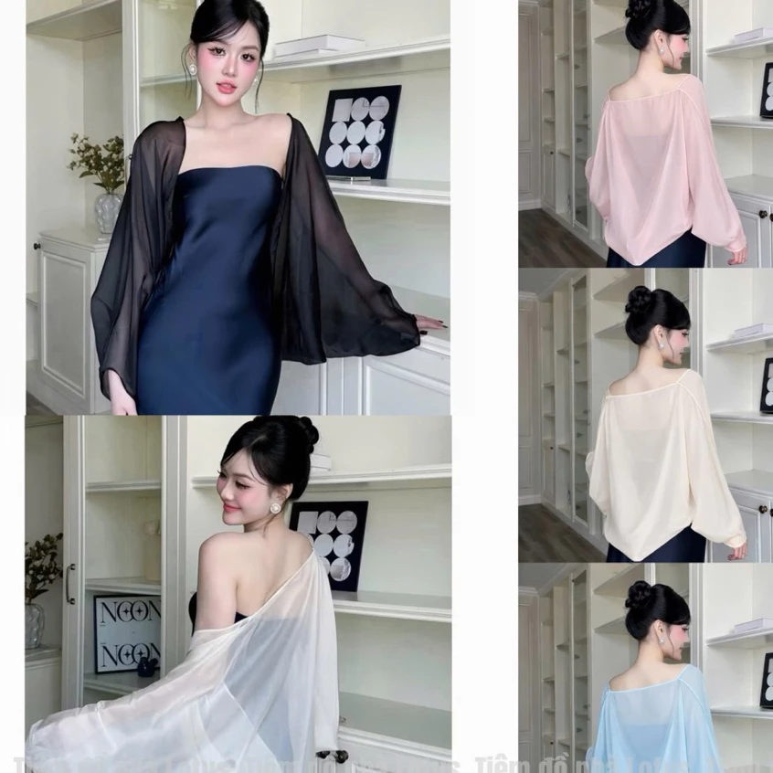 Áo khoác choàng voan tơ nữ mặc ngoài, áo khoác ngoài choàng cánh rơi voan mỏng đi biển, đi tiệc chất liệu voan mềm mại
