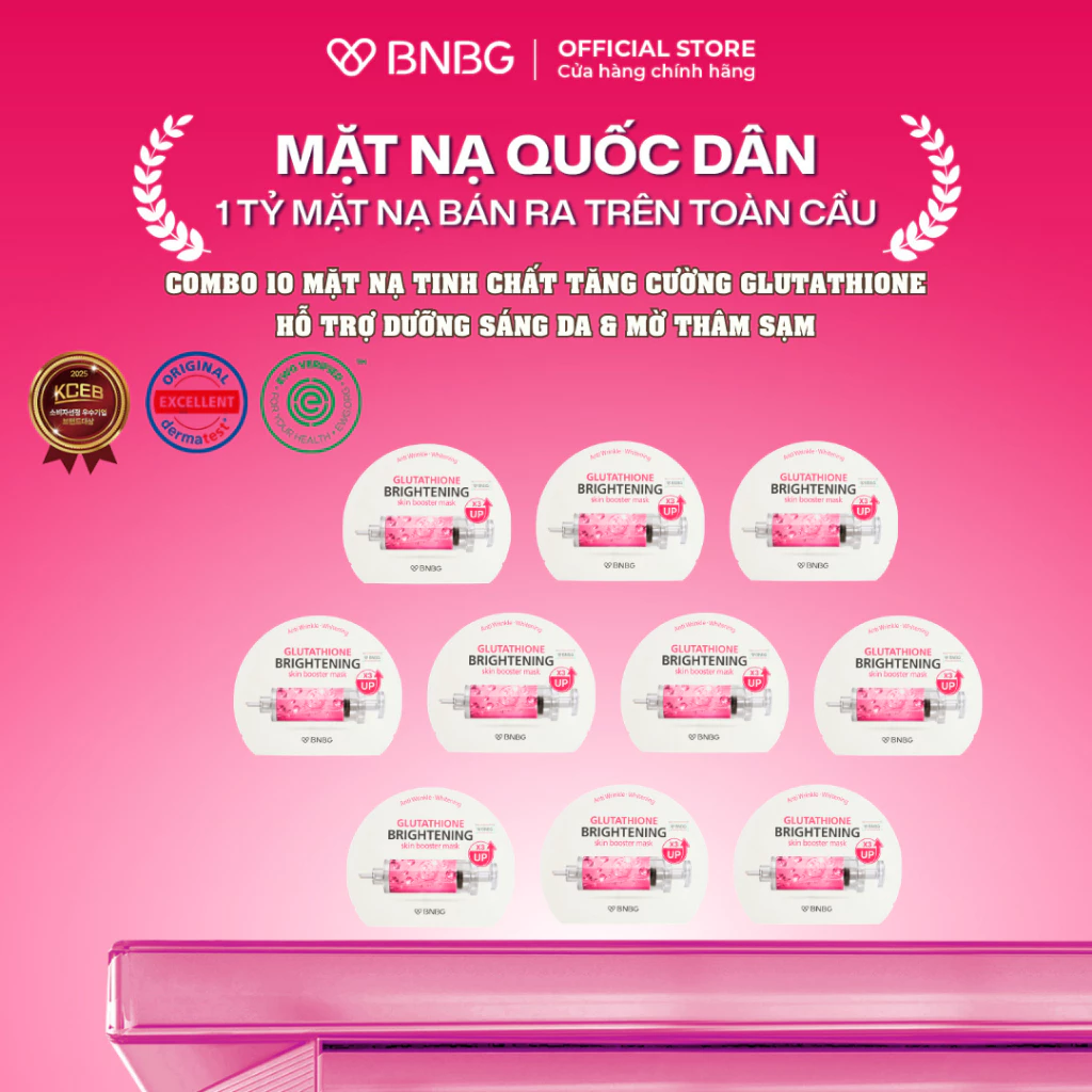COMBO 10 Mặt Nạ BNBG Tinh Chất Tăng Cường GLUTATHIONE Làm Sáng Và Dưỡng Trắng (Date 2027)