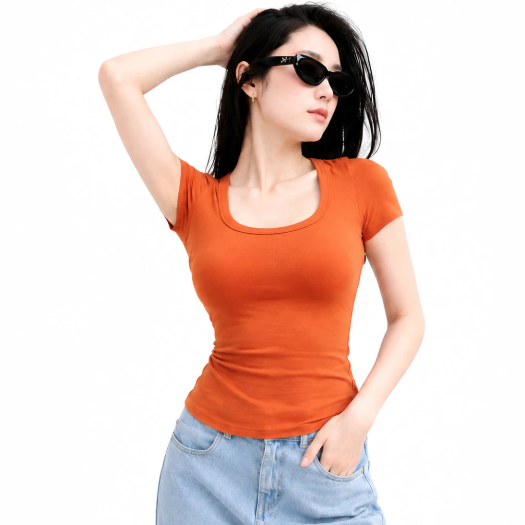 Áo Thun Nữ Cổ Vuông Tay Ngắn Form Ôm Vải Borip Cotton Mịn Co Giãn Bigsize 45-90kg Moli Jeans AT08