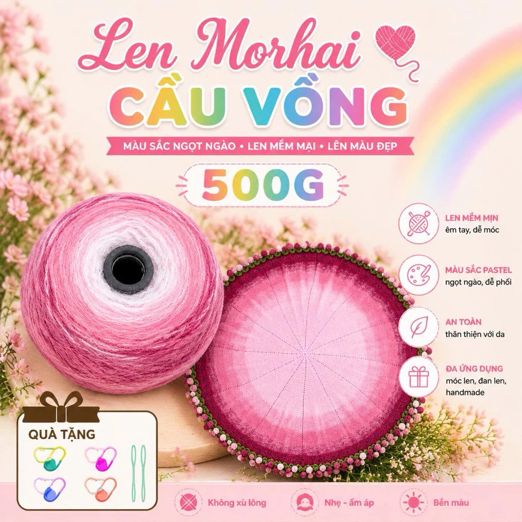 [500gr] len cầu vồng chập 3 sợi chuyên đan/ móc chăn họa tiết ma thuật, khăn choàng móc, bó hoa hồng,…
