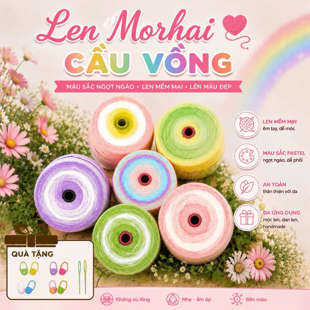 [1000gr/1500gr] len Mohair cầu vồng chập 3 sợi màu mùa xuân chuyên đan/ móc chăn, khăn choàng móc, bó hoa hồng,…
