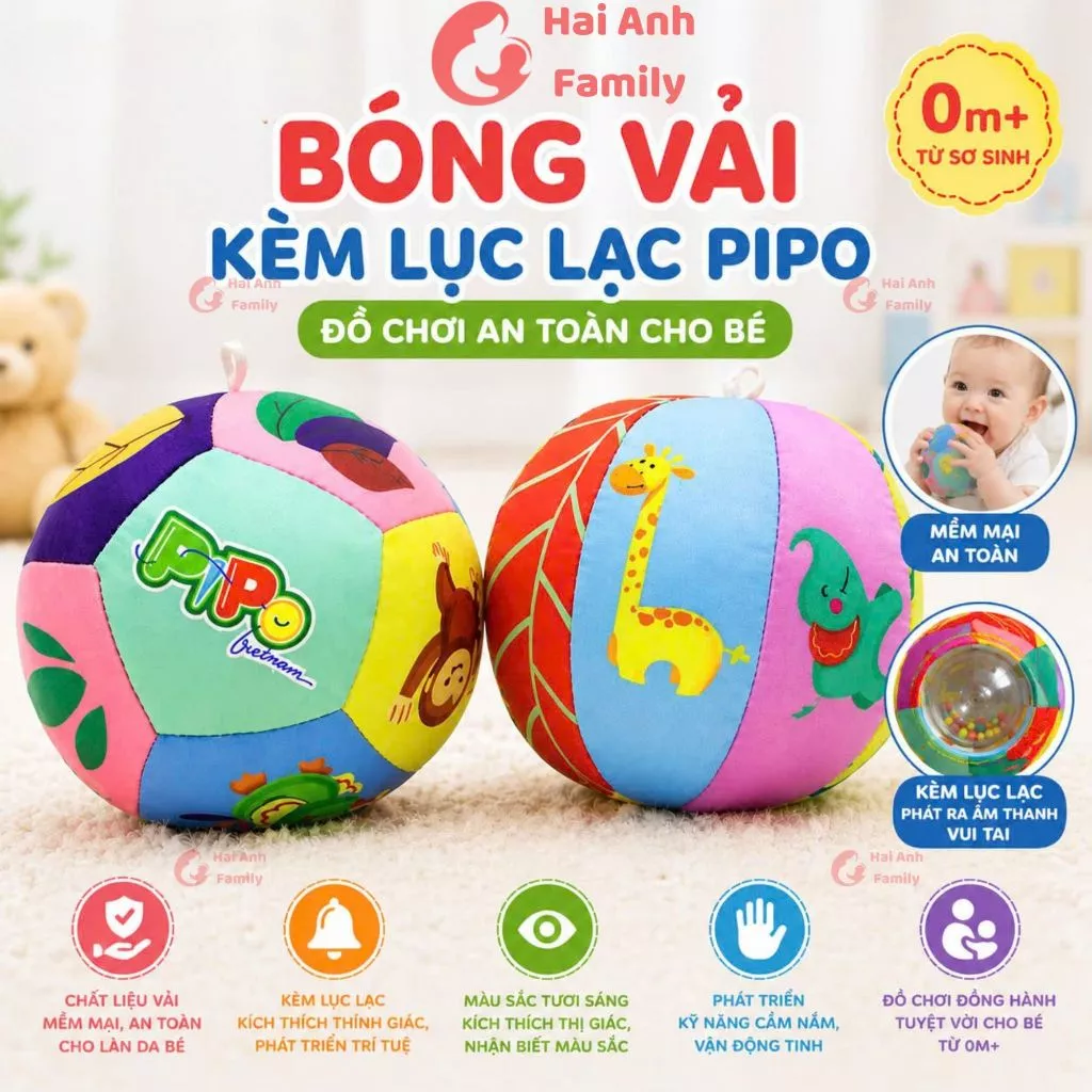 Đồ chơi Bóng Vải kèm lục lạc Pipo Animals