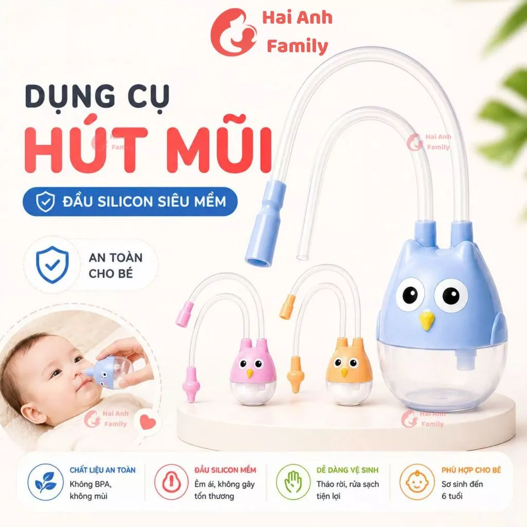 Dụng cụ hút mũi đầu silicon siêu mềm, an toàn cho bé
