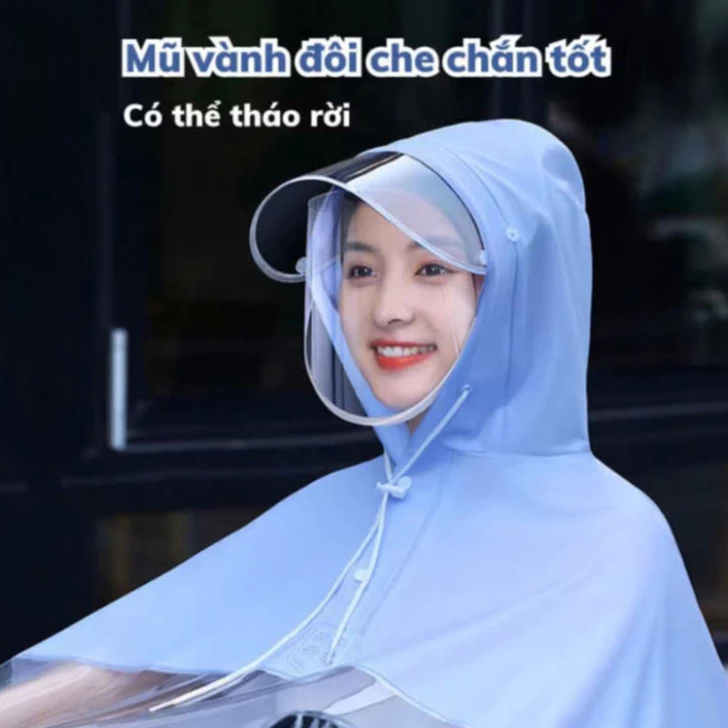Áo mưa nửa trước trong suốt cho Mẹ và Bé, che phủ toàn thân, kèm kính chắn mưa (Shop Khánh Vy)