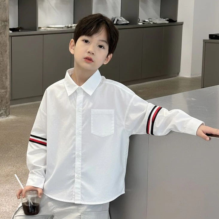 Áo Sơ Mi Dài Phong Cách  Hàn Quốc Đi Học Boy Phố Bé Trai Không Nhăn Mềm Mát Thấm Hút Tốt Sz Đại Đẹp Ngầu--------