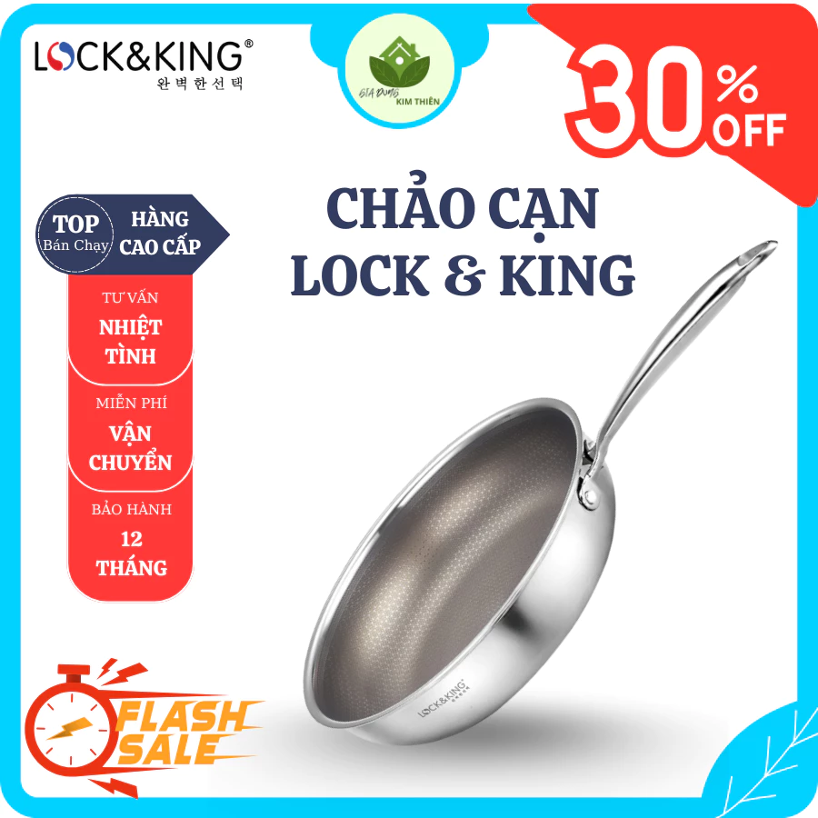 Chảo Cạn Titanium LockandKing 22cm 26cm Công Nghệ Phủ Chống Dính Titanium, Chảo Dày Dặn Chắc Chắc - Gia Dụng Kim Thiên