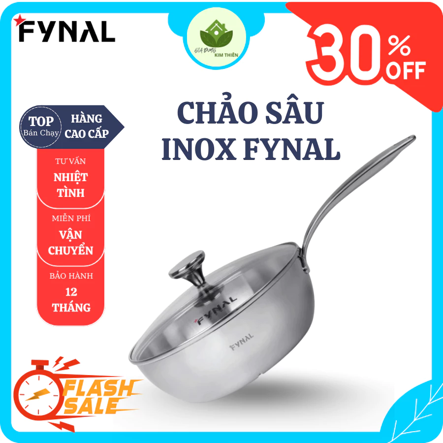 Chảo Sâu Lòng Inox Fynal 3 SIze Tiện Lợi Chảo Dày Dặn Tay Cầm Chắc Chắn, Truyền Nhiệt Nhanh - Gia Dụng Kim Thiên
