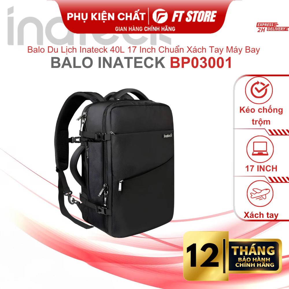 Balo Inateck 40L BP03001 Du Lịch Chống Nước Cho Laptop 17 Inch