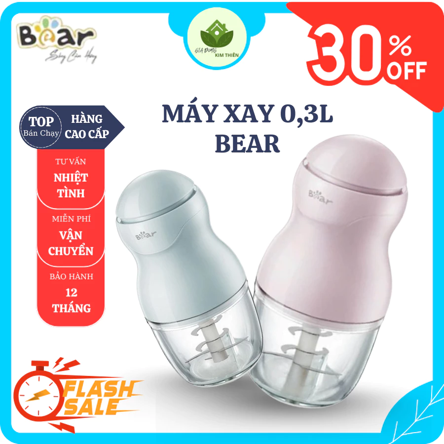 Máy Xay Bear 0.3L GR-B03V8 Thiết Kế Nhỏ Gọn Công Suất Lớn Dễ Dàng Xay Thực Phẩm, Lưỡi Dao Sắc Bén - Gia Dụng Kim Thiên