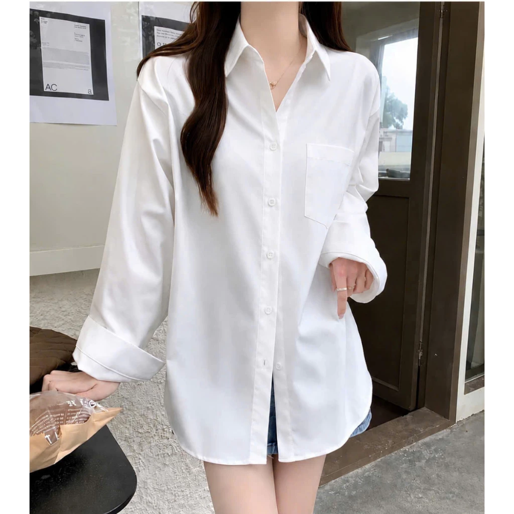 Áo Sơ Mi Bigsize Nữ Tay Dài Form Rộng Ulzzang Hàn Quốc Khoác Ngoài Vải Lụa Ít Nhăn SM20