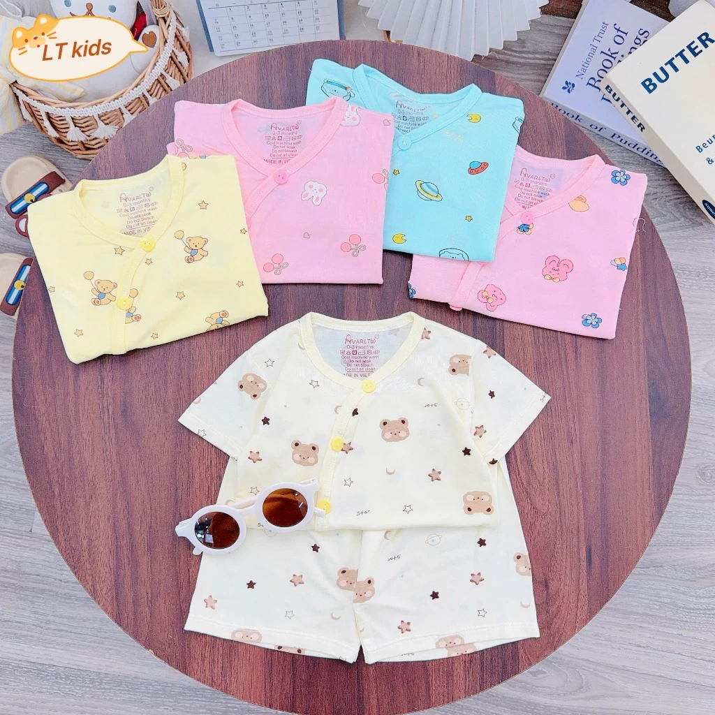 [Loại Đẹp] Combo 3-5 Bộ Cộc Tay Nền Màu Boonhousee Chất Peptit Cao Cấp Thiết Kế Cúc Chéo Cho Bé Sơ Sinh 3-9kg