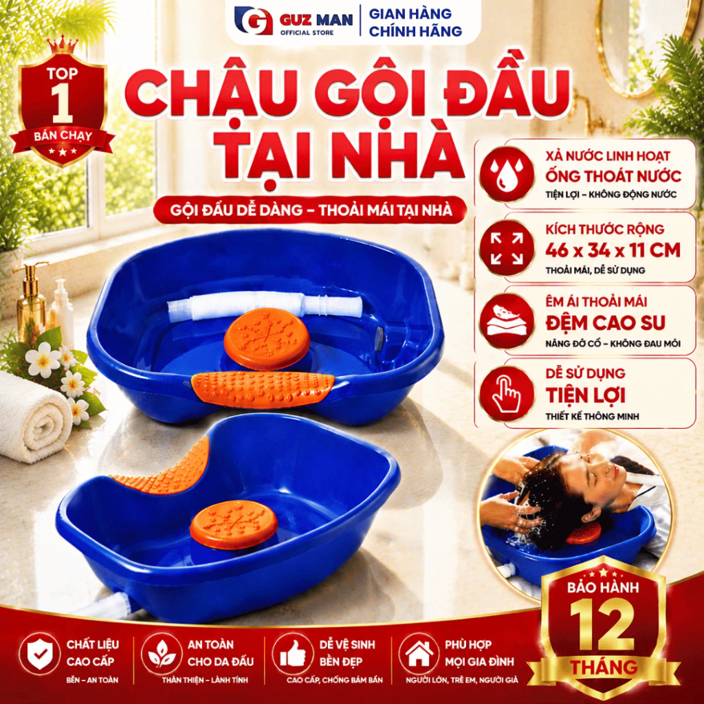 Chậu Gội Đầu Tại Nhà Có Đệm Silicon Cao Cấp Cho Bà Bầu, Người Già, Người Bệnh, Trẻ Em Tiện Lợi