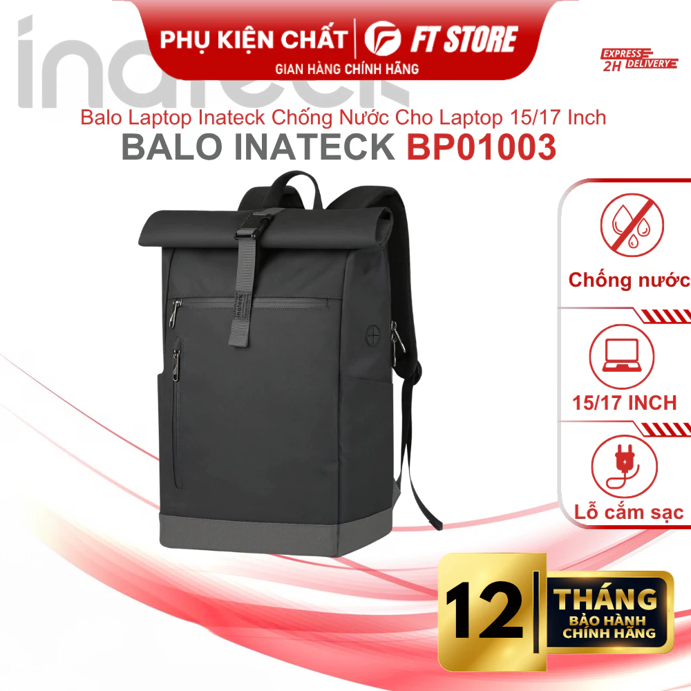 Balo Đeo Vai Inateck Roll Top Waterproof Backpack BP01003- Chống nước -Đa năng cho laptop 15inch/17inch