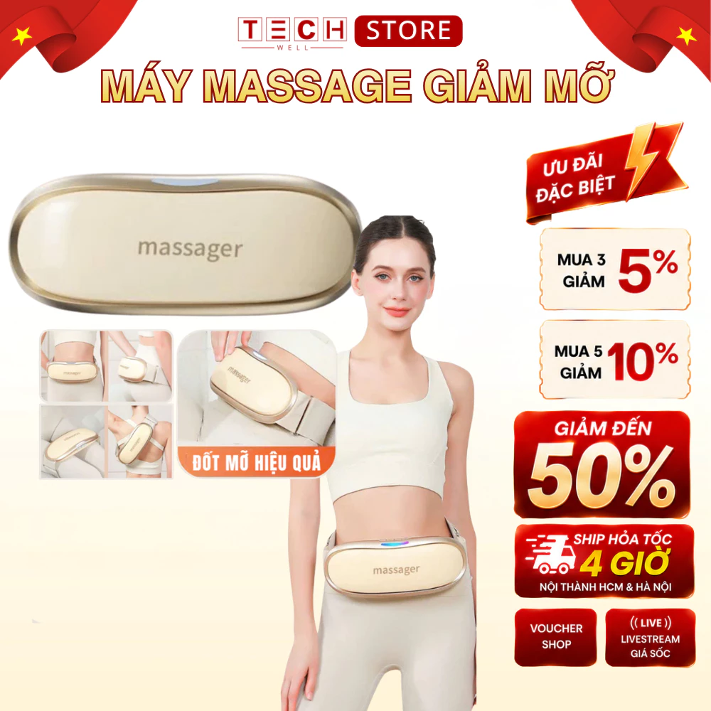 Máy Massage Bụng Giảm Mỡ, Đốt Mỡ Bụng Nhiệt Nóng Hồng Ngoại Rung Tần Số Cao Giúp Thon Gọn Cơ Thể
